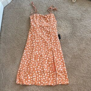 Tie-Strap Orange Printed Midi Dress